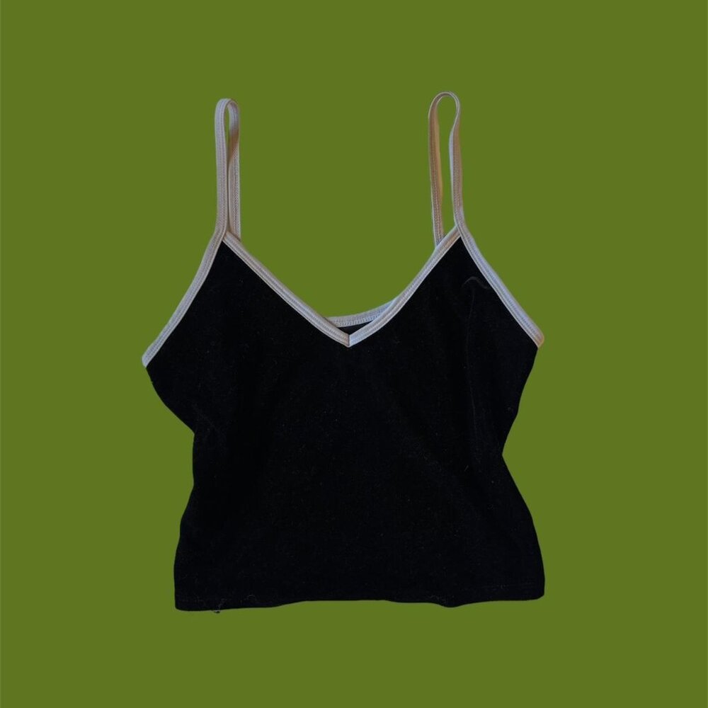 Y2K velour black tank top with white trim #unif #y2k #gorpcore #tanktop #croptop